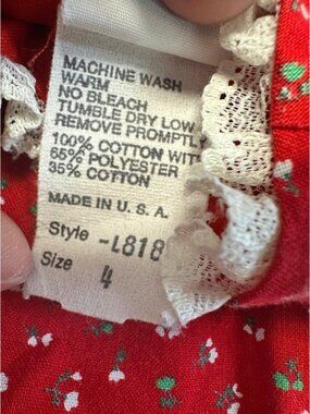 Vintage Girls Red Floral‎ Dress Lace Prairiecore Cottagecore Party Dress Size 4